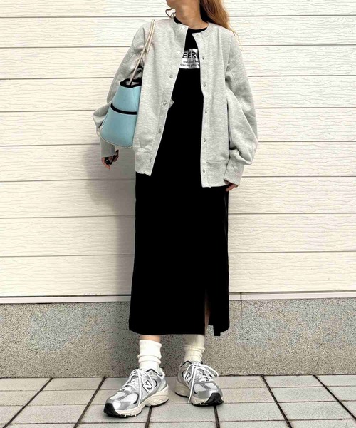 Q(キュー)の「裏毛ラメステッチカーデ(カーディガン/ボレロ・レディース・ライトグレー/チャコールグレー・MEDIUM)」の11枚目の写真