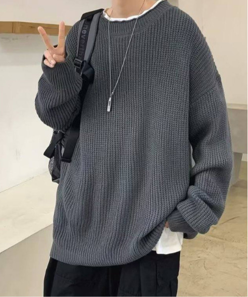 neos(ネオス)の「【neos】ルーズサイズ リブ モックネック ニット プルオーバー(ニット/セーター・メンズ・ブルー/チャコールグレー・MEDIUM/LARGE/X-LARGE)」の3枚目の写真