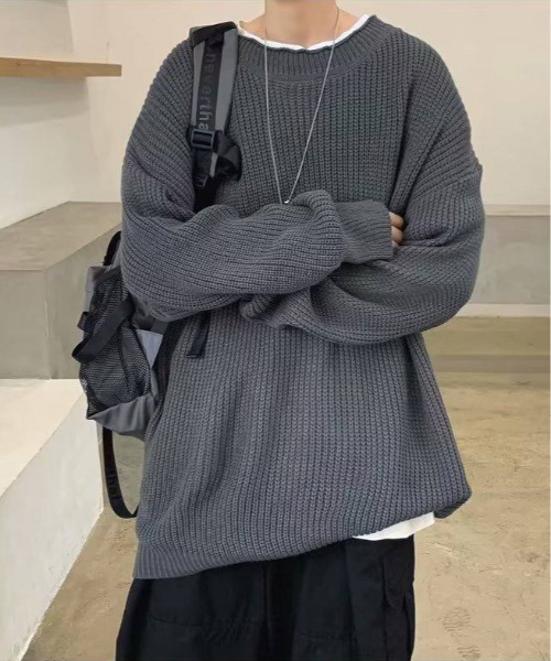 neos(ネオス)の「【neos】ルーズサイズ リブ モックネック ニット プルオーバー(ニット/セーター・メンズ・ブルー/チャコールグレー・MEDIUM/LARGE/X-LARGE)」の4枚目の写真