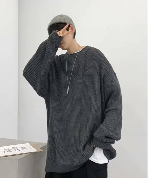 neos(ネオス)の「【neos】ルーズサイズ リブ モックネック ニット プルオーバー(ニット/セーター・メンズ・ブルー/チャコールグレー・MEDIUM/LARGE/X-LARGE)」の5枚目の写真