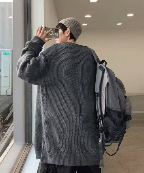 neos(ネオス)の「【neos】ルーズサイズ リブ モックネック ニット プルオーバー(ニット/セーター・メンズ・ブルー/チャコールグレー・MEDIUM/LARGE/X-LARGE)」の8枚目の写真