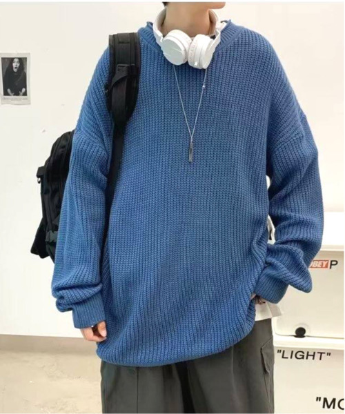 neos(ネオス)の「【neos】ルーズサイズ リブ モックネック ニット プルオーバー(ニット/セーター・メンズ・ブルー/チャコールグレー・MEDIUM/LARGE/X-LARGE)」の11枚目の写真