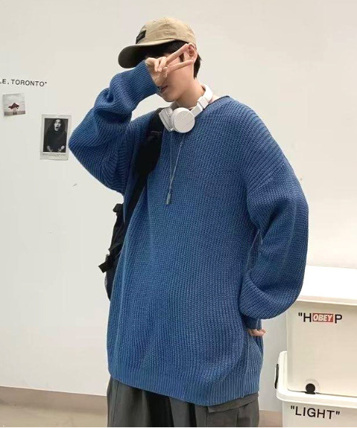 neos(ネオス)の「【neos】ルーズサイズ リブ モックネック ニット プルオーバー(ニット/セーター・メンズ・ブルー/チャコールグレー・MEDIUM/LARGE/X-LARGE)」の9枚目の写真