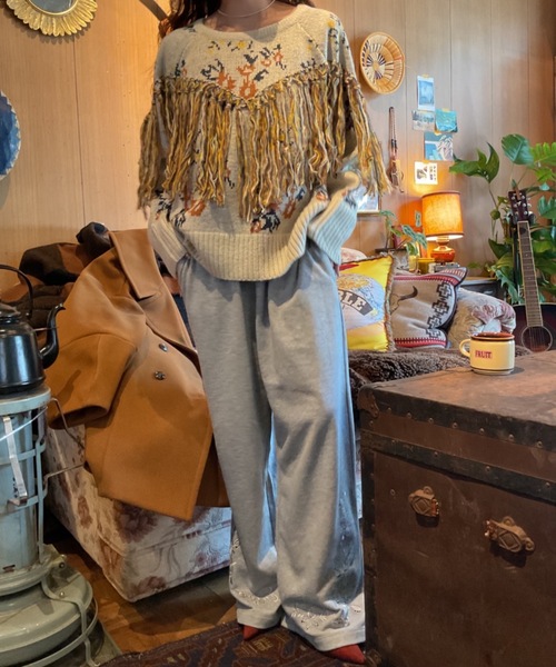 Unitage（ユニテージ）の「フリンジ花柄ニット（ニット/セーター・レディース・アイボリー/レッド/ブラック・FREE）」の18枚目の写真