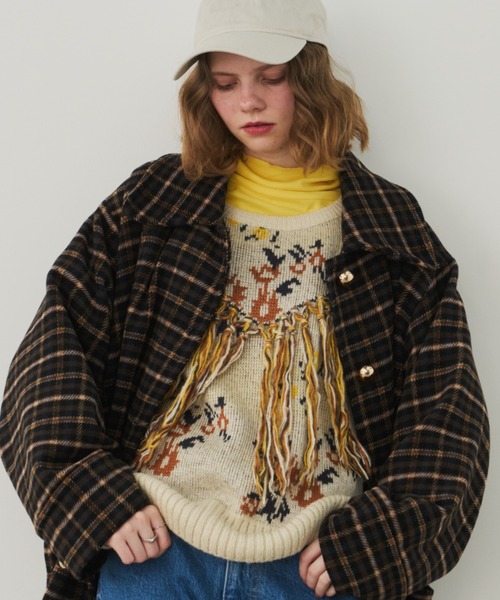 Unitage（ユニテージ）の「フリンジ花柄ニット（ニット/セーター・レディース・アイボリー/レッド/ブラック・FREE）」の13枚目の写真