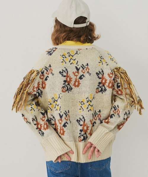 Unitage（ユニテージ）の「フリンジ花柄ニット（ニット/セーター・レディース・アイボリー/レッド/ブラック・FREE）」の11枚目の写真