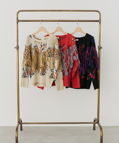 Unitage（ユニテージ）の「フリンジ花柄ニット（ニット/セーター・レディース・アイボリー/レッド/ブラック・FREE）」の17枚目の写真