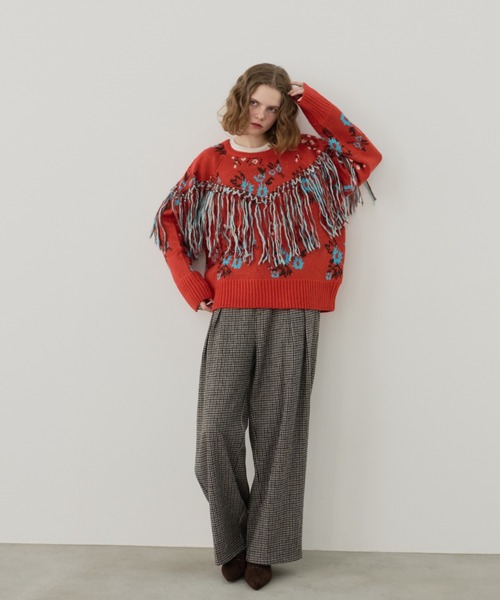 Unitage（ユニテージ）の「フリンジ花柄ニット（ニット/セーター・レディース・アイボリー/レッド/ブラック・FREE）」の22枚目の写真