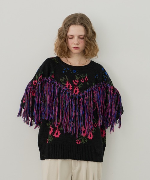 フリンジ花柄ニット（ニット/セーター）｜Unitage（ユニテージ）の