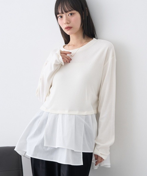 earth music&ecology（アースミュージックアンドエコロジー）の「あったかフェミニンインナー（シャツヘム）（Tシャツ/カットソー・レディース・オフホワイト・F）」の2枚目の写真