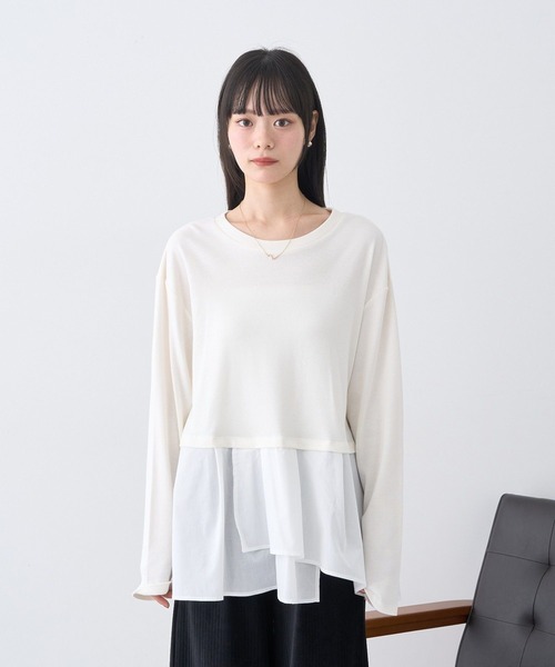 earth music&ecology（アースミュージックアンドエコロジー）の「あったかフェミニンインナー（シャツヘム）（Tシャツ/カットソー・レディース・オフホワイト・F）」の11枚目の写真