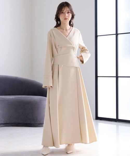 Elishe（エリシェ）の「アシメボタンフレアワンピース（ワンピース