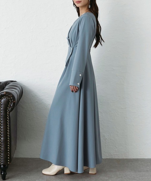 アシメボタンフレアワンピース♡ネイビー アシメボタンフレアワンピース（ワンピース）｜Elishe（エリシェ）の