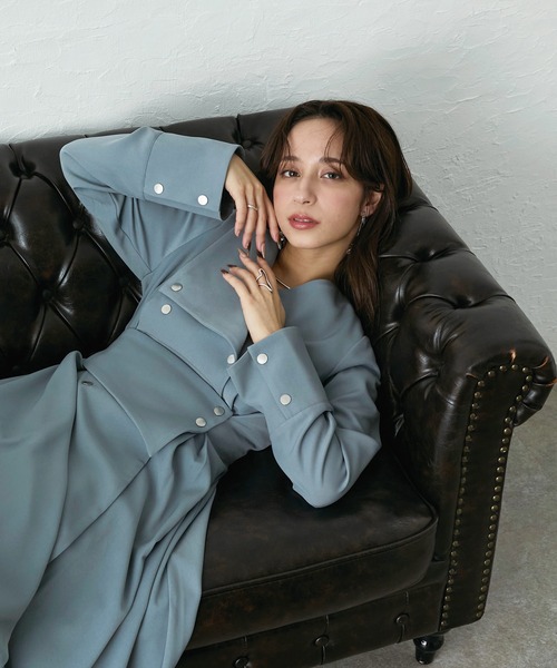 アシメボタンフレアワンピース(ワンピース)|Elishe(エリシェ)の アシメボタンフレアワンピース(ワンピース)|Elishe(エリシェ)の