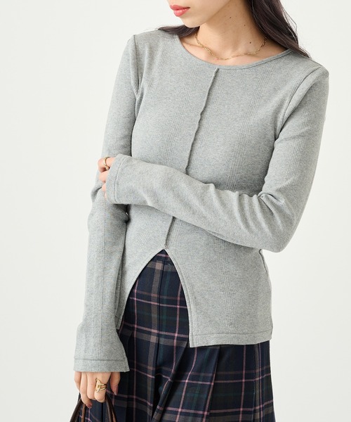 MILLER(ミラー)の「【Robert P. Miller】パネルリブ スリット プルオーバー RM254-2247(Tシャツ/カットソー・レディース・ネイビー/イエロー/その他2/その他3/その他5/グリーン/ブラウン/ライトグレー/レッド/マルチ/アイボリー/ブラック/その他6/その他4/ブルー/レッド系その他2・FREE)」の1枚目の写真