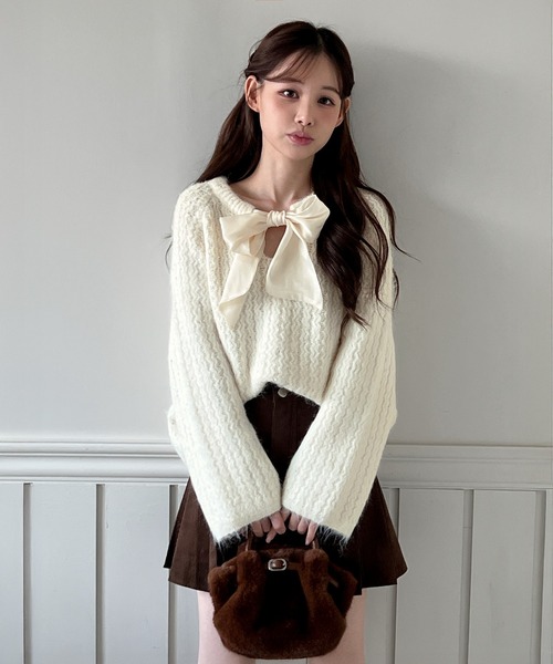 セール】【着用動画あり・2色展開】リボンストラップポイントニット