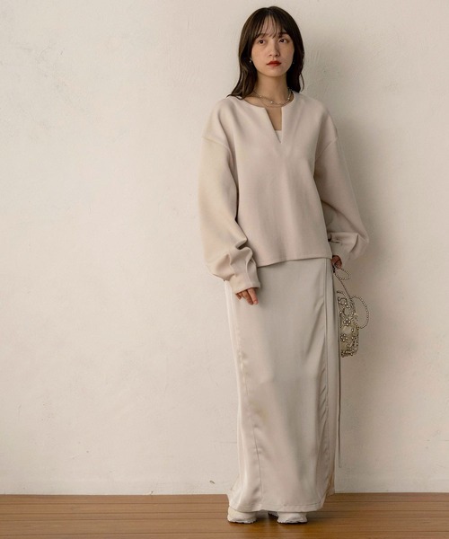 NOAHL(ノアル)の「【NOAHL】《accoさんコラボ》キーネックダンボールニットトップス(ニット/セーター・レディース・ブラウン/グレー/チャコールグレー/アイボリー/ブラック・M/MT)」の10枚目の写真