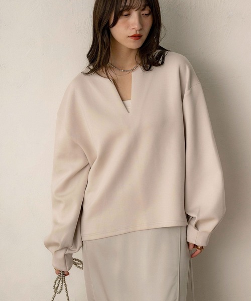 NOAHL(ノアル)の「【NOAHL】《accoさんコラボ》キーネックダンボールニットトップス(ニット/セーター・レディース・ブラウン/グレー/チャコールグレー/アイボリー/ブラック・M/MT)」の14枚目の写真