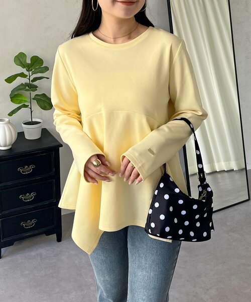 prose verse(プロズヴェール)の「イレギュラーヘムカーブペプラムロンT(Tシャツ/カットソー・レディース・ブラウン/ブラック/ネイビー/オフホワイト/ブルー系その他/イエロー・LARGE/MEDIUM)」の6枚目の写真