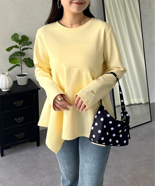 prose verse(プロズヴェール)の「イレギュラーヘムカーブペプラムロンT(Tシャツ/カットソー・レディース・ブラウン/ブラック/ネイビー/オフホワイト/ブルー系その他/イエロー・LARGE/MEDIUM)」の18枚目の写真