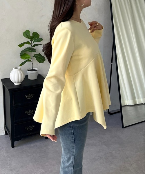 prose verse(プロズヴェール)の「イレギュラーヘムカーブペプラムロンT(Tシャツ/カットソー・レディース・ブラウン/ブラック/ネイビー/オフホワイト/ブルー系その他/イエロー・LARGE/MEDIUM)」の12枚目の写真