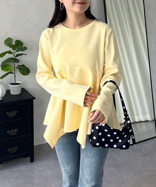 prose verse(プロズヴェール)の「イレギュラーヘムカーブペプラムロンT(Tシャツ/カットソー・レディース・ブラウン/ブラック/ネイビー/オフホワイト/ブルー系その他/イエロー・LARGE/MEDIUM)」の8枚目の写真