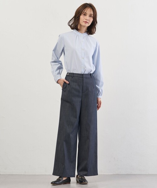 J.PRESS(ジェイプレス)の「BEZコットンナイロン ストライプ フリル襟 ブラウス(シャツ/ブラウス・レディース・サックスブルー系1/ピンク系1/ホワイト系/イエロー系1・T15/T13)」の14枚目の写真