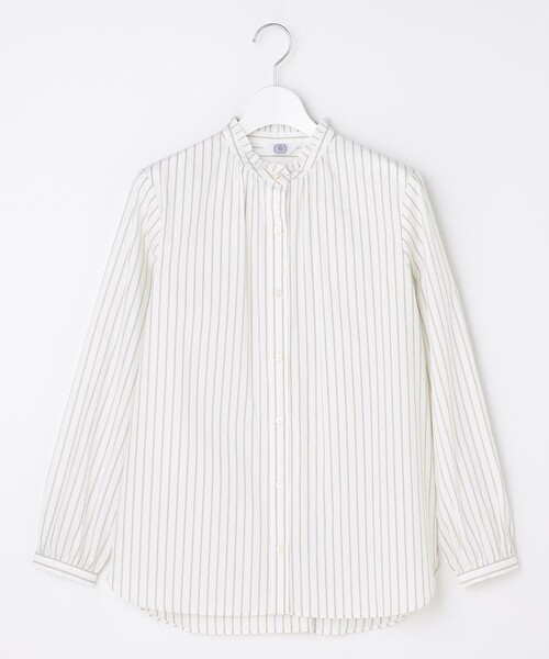 J.PRESS(ジェイプレス)の「BEZコットンナイロン ストライプ フリル襟 ブラウス(シャツ/ブラウス・レディース・サックスブルー系1/ピンク系1/ホワイト系/イエロー系1・T15/T13)」の18枚目の写真