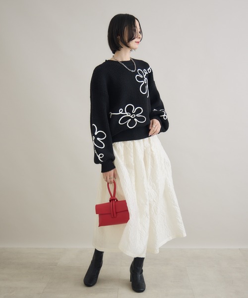 Paradise Picnic(パラダイスピクニック)の「SUGAR ROSE ジャガードフレアスカート(スカート・レディース・ホワイト/ブラック/グレー・FREE)」の6枚目の写真