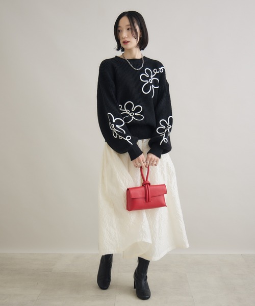 Paradise Picnic(パラダイスピクニック)の「SUGAR ROSE ジャガードフレアスカート(スカート・レディース・ホワイト/ブラック/グレー・FREE)」の7枚目の写真