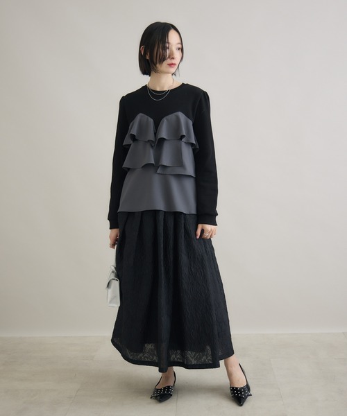 Paradise Picnic(パラダイスピクニック)の「SUGAR ROSE ジャガードフレアスカート(スカート・レディース・ホワイト/ブラック/グレー・FREE)」の11枚目の写真