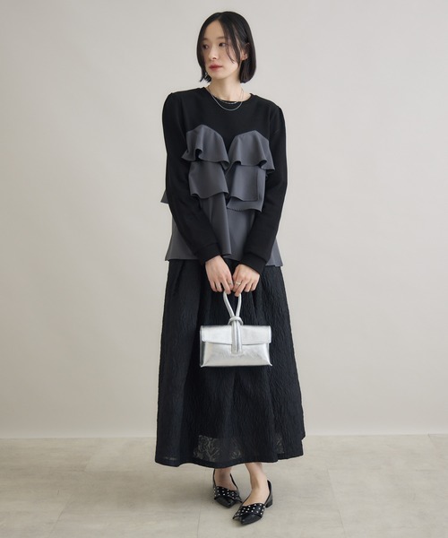 Paradise Picnic(パラダイスピクニック)の「SUGAR ROSE ジャガードフレアスカート(スカート・レディース・ホワイト/ブラック/グレー・FREE)」の12枚目の写真