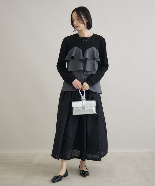 Paradise Picnic(パラダイスピクニック)の「SUGAR ROSE ジャガードフレアスカート(スカート・レディース・ホワイト/ブラック/グレー・FREE)」の13枚目の写真