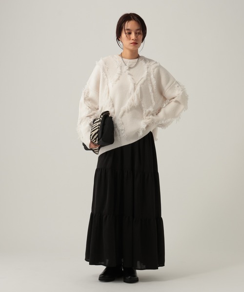 Elura(エルーラ)の「フリンジニット/621802(ニット/セーター・レディース・オフホワイト/ネイビー・FREE)」の5枚目の写真