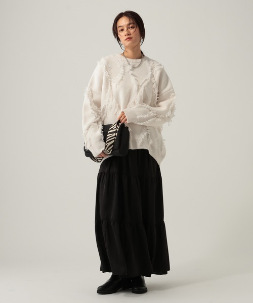 Elura(エルーラ)の「フリンジニット/621802(ニット/セーター・レディース・オフホワイト/ネイビー・FREE)」の6枚目の写真