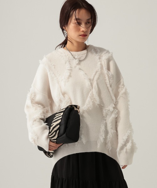 Elura(エルーラ)の「フリンジニット/621802(ニット/セーター・レディース・オフホワイト/ネイビー・FREE)」の3枚目の写真