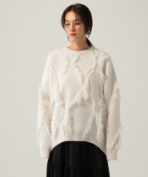 Elura(エルーラ)の「フリンジニット/621802(ニット/セーター・レディース・オフホワイト/ネイビー・FREE)」の12枚目の写真