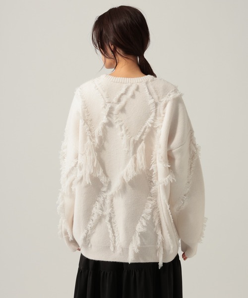 Elura(エルーラ)の「フリンジニット/621802(ニット/セーター・レディース・オフホワイト/ネイビー・FREE)」の14枚目の写真