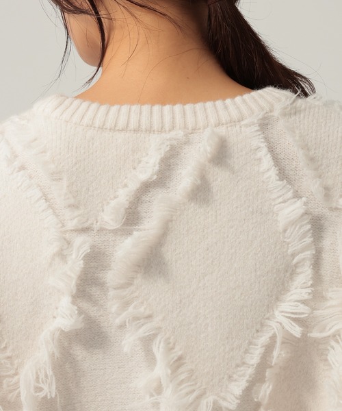 Elura(エルーラ)の「フリンジニット/621802(ニット/セーター・レディース・オフホワイト/ネイビー・FREE)」の16枚目の写真