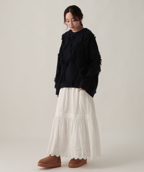 Elura(エルーラ)の「フリンジニット/621802(ニット/セーター・レディース・オフホワイト/ネイビー・FREE)」の9枚目の写真