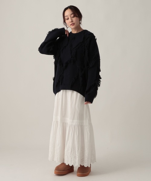 Elura(エルーラ)の「フリンジニット/621802(ニット/セーター・レディース・オフホワイト/ネイビー・FREE)」の11枚目の写真