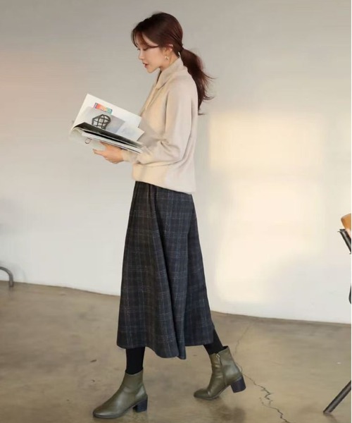AsheKsha(アシクシャ)の「【新作】レトロチェックのワイドパンツ(その他パンツ・レディース・ダークグレー・F)」の2枚目の写真