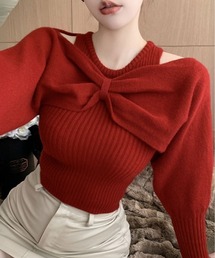 リボン オフショル キャミ ニット