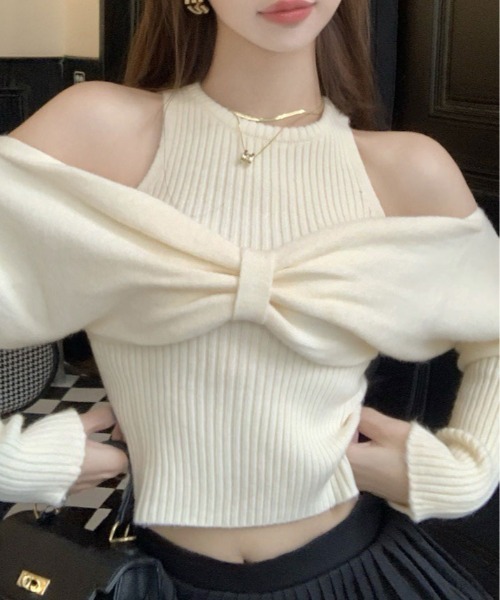kirakiraShop(キラキラショップ)の「リボン オフショル キャミ ニット(ニット/セーター・レディース・レッド/オフホワイト/ブラック・FREE)」の17枚目の写真