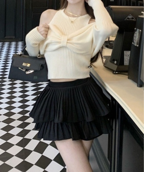 kirakiraShop(キラキラショップ)の「リボン オフショル キャミ ニット(ニット/セーター・レディース・レッド/オフホワイト/ブラック・FREE)」の18枚目の写真