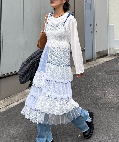 HELLO.SANFRANCISCO(ハローサンフランシスコ)の「★【HELLO.SANFRANCISCO/ハローサンフランシスコ】2WAYレースブロッキングティアードスカート(スカート・レディース・ホワイト/アイボリー/ピンク・ONE SIZE)」の2枚目の写真