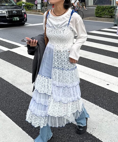 HELLO.SANFRANCISCO(ハローサンフランシスコ)の「★【HELLO.SANFRANCISCO/ハローサンフランシスコ】2WAYレースブロッキングティアードスカート(スカート・レディース・ホワイト/アイボリー/ピンク・ONE SIZE)」の7枚目の写真