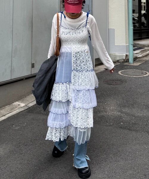 HELLO.SANFRANCISCO(ハローサンフランシスコ)の「★【HELLO.SANFRANCISCO/ハローサンフランシスコ】2WAYレースブロッキングティアードスカート(スカート・レディース・ホワイト/アイボリー/ピンク・ONE SIZE)」の4枚目の写真