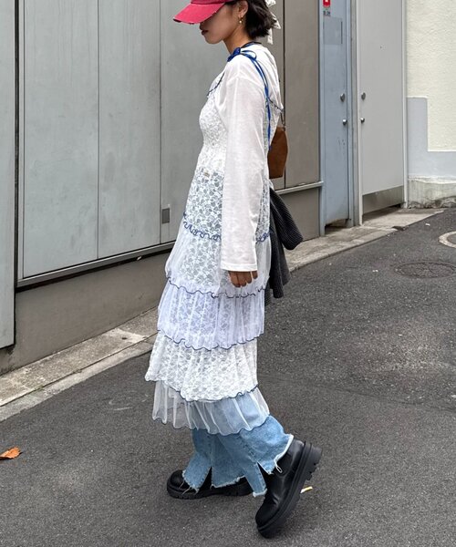 HELLO.SANFRANCISCO(ハローサンフランシスコ)の「★【HELLO.SANFRANCISCO/ハローサンフランシスコ】2WAYレースブロッキングティアードスカート(スカート・レディース・ホワイト/アイボリー/ピンク・ONE SIZE)」の5枚目の写真