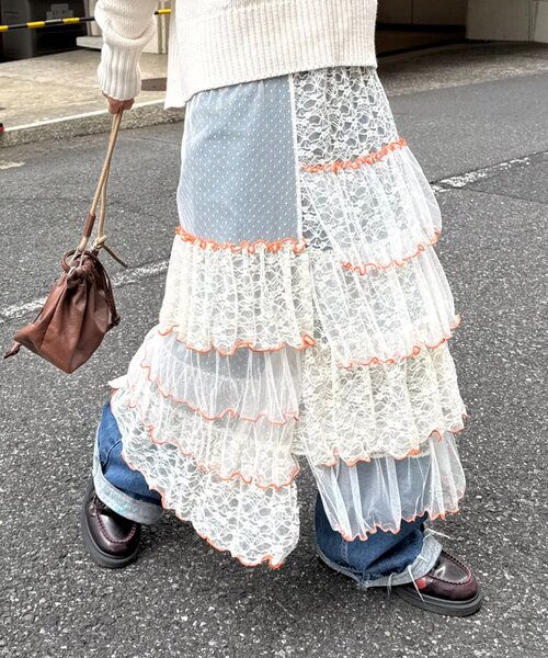HELLO.SANFRANCISCO(ハローサンフランシスコ)の「★【HELLO.SANFRANCISCO/ハローサンフランシスコ】2WAYレースブロッキングティアードスカート(スカート・レディース・ホワイト/アイボリー/ピンク・ONE SIZE)」の22枚目の写真
